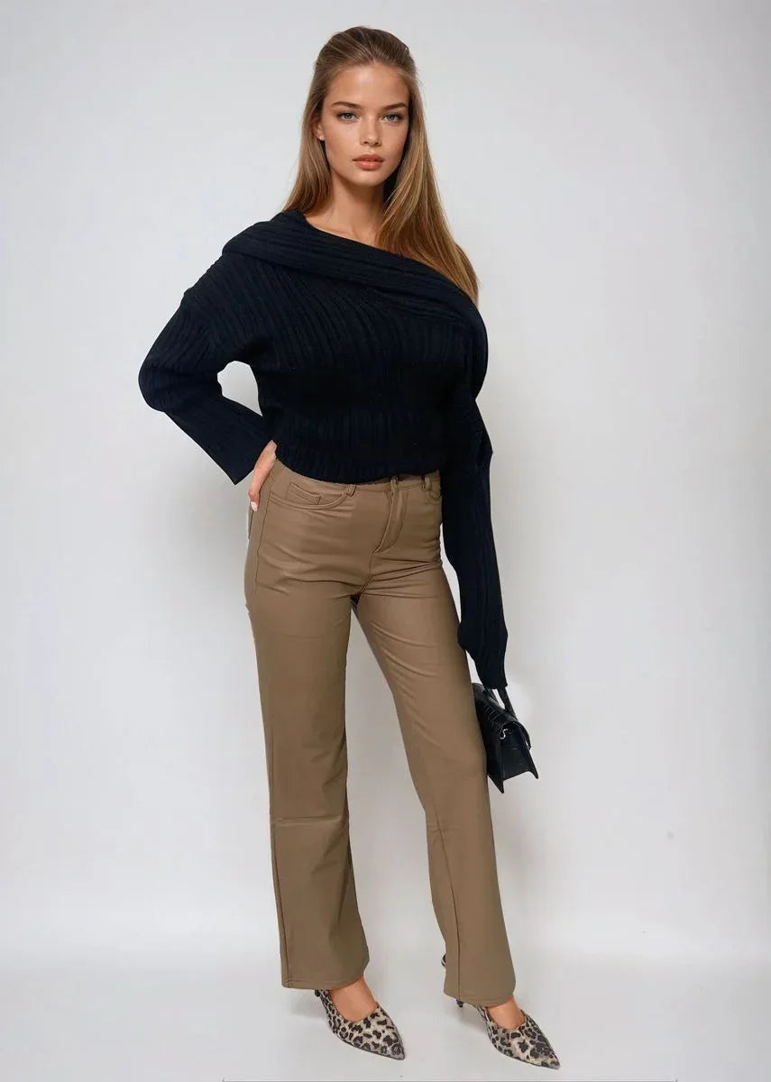 High Waisted Faux Leather Trousers - Sleek & Versatile - Shello's Creative Boutique