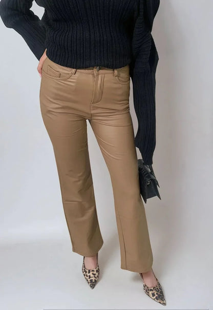 High Waisted Faux Leather Trousers - Sleek & Versatile - Shello's Creative Boutique