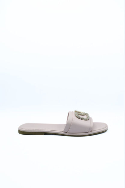 Rhinestone Detail Strap Slip On Flat Sandals Moda