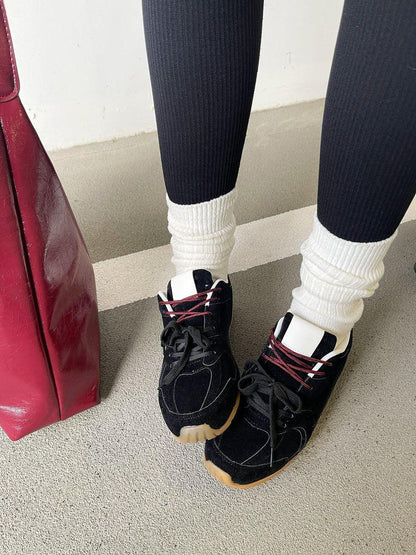 Double Contrast Lace Up Flat Trainers - Casual Everyday Sneakers - Shello's Creative Boutique