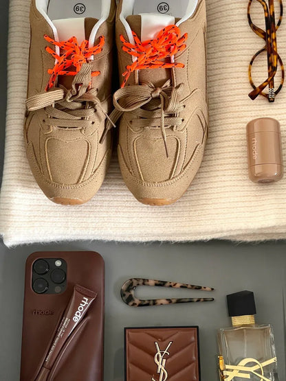 Double Contrast Lace Up Flat Trainers - Casual Everyday Sneakers - Shello's Creative Boutique