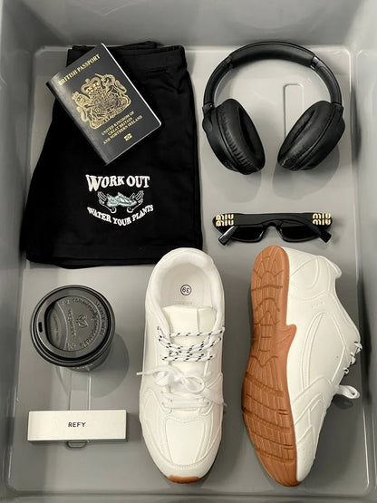 Double Contrast Lace Up Flat Trainers - Casual Everyday Sneakers - Shello's Creative Boutique