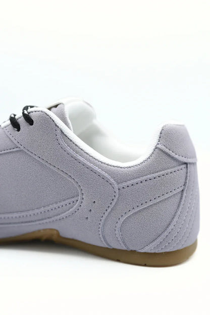 Double Contrast Lace Up Flat Trainers - Casual Everyday Sneakers - Shello's Creative Boutique