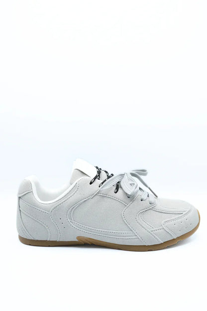 Double Contrast Lace Up Flat Trainers - Casual Everyday Sneakers - Shello's Creative Boutique