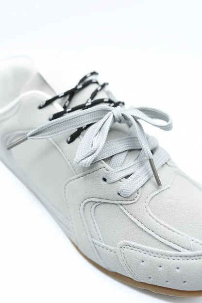 Double Contrast Lace Up Flat Trainers - Casual Everyday Sneakers - Shello's Creative Boutique