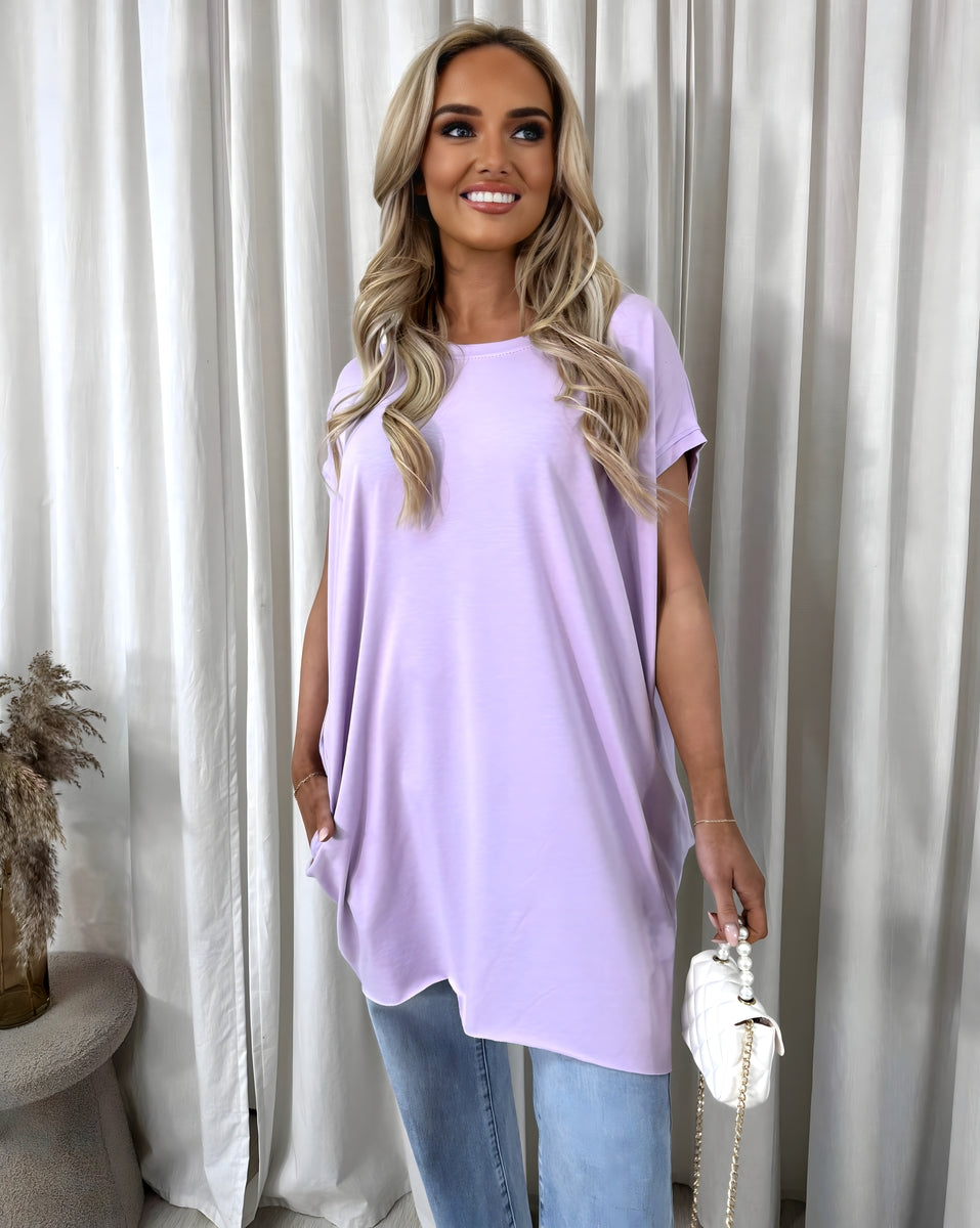 Round Neck with Side Pockets Oversized Top Moda