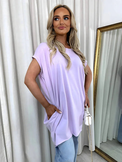 Round Neck with Side Pockets Oversized Top - Shello's Creative Boutique