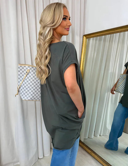 Round Neck with Side Pockets Oversized Top - Shello's Creative Boutique