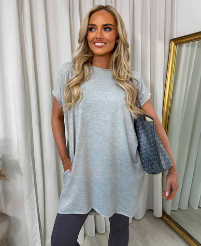 Round Neck with Side Pockets Oversized Top - Shello's Creative Boutique