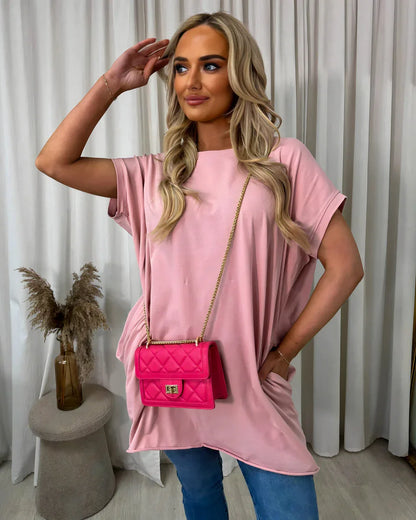 Round Neck with Side Pockets Oversized Top - Shello's Creative Boutique