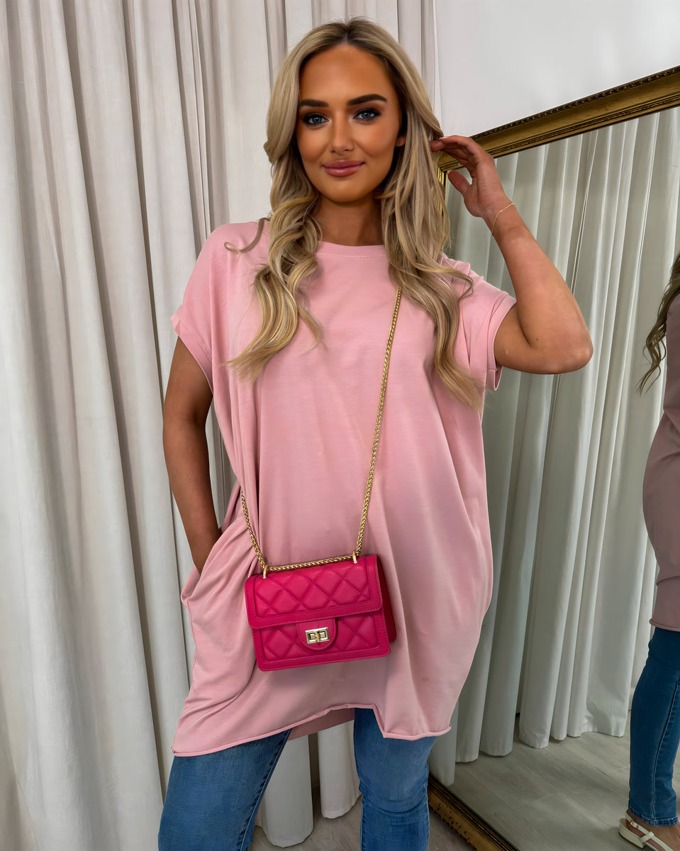 Round Neck with Side Pockets Oversized Top Moda