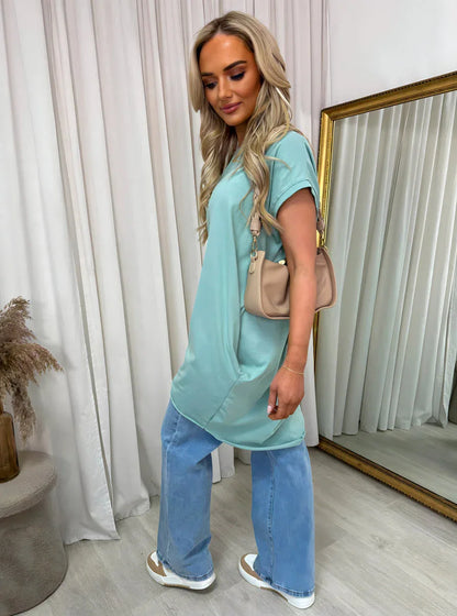 Round Neck with Side Pockets Oversized Top - Shello's Creative Boutique