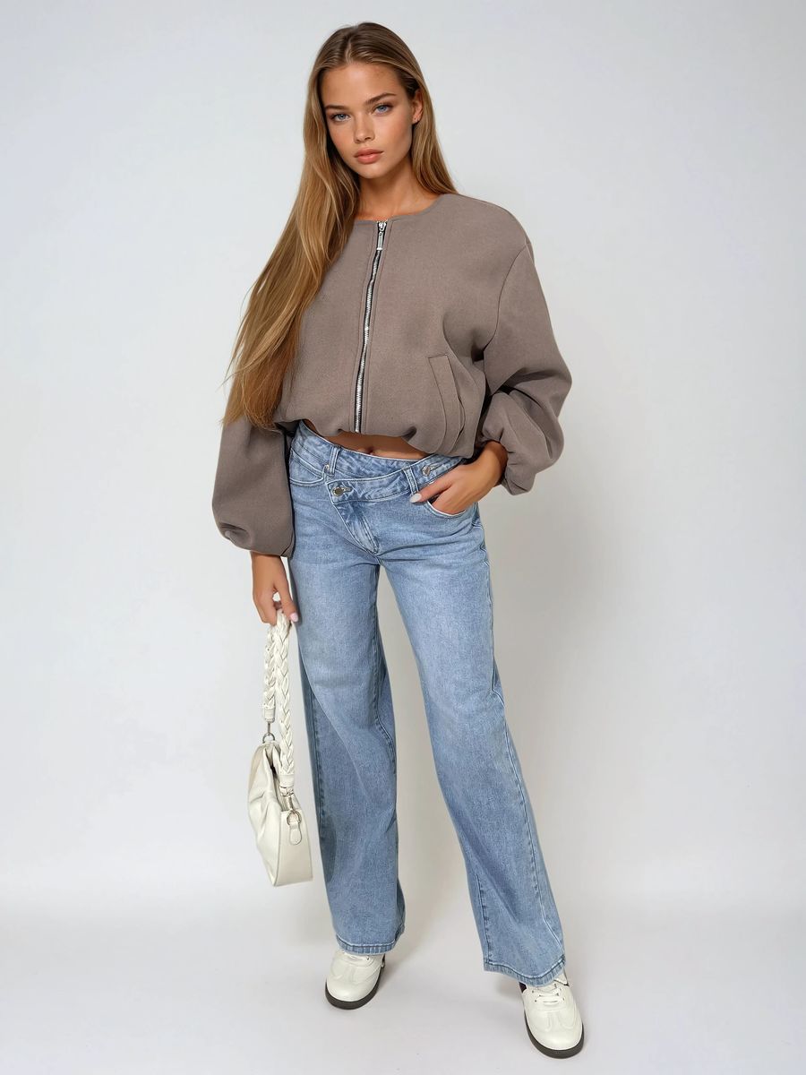 Asymmetric Waist Wide Leg Jeans Moda