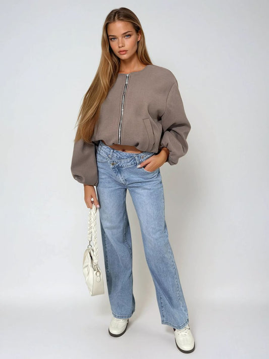 Asymmetric Waist Wide Leg Jeans Moda