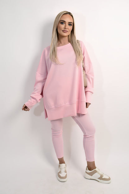 Long Sleeve Side Split Sweatshirt & Leggings Co-ord Set Moda