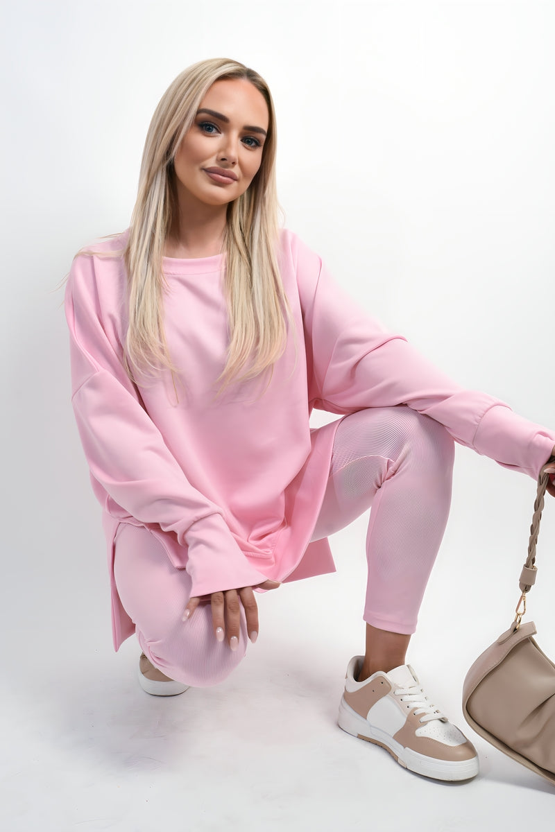 Long Sleeve Side Split Sweatshirt & Leggings Co-ord Set Moda