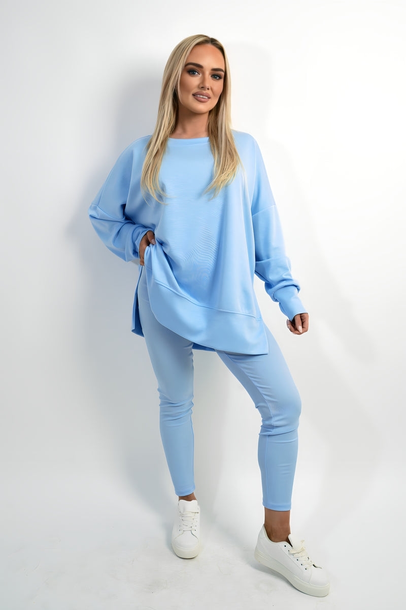 Long Sleeve Side Split Sweatshirt & Leggings Co-ord Set Moda