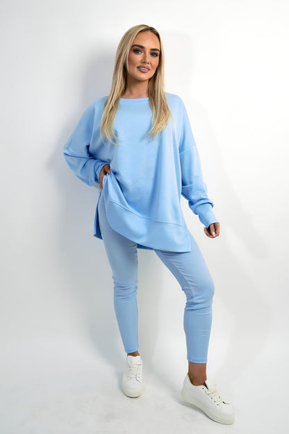 Long Sleeve Side Split Sweatshirt & Leggings Co-ord Set Moda