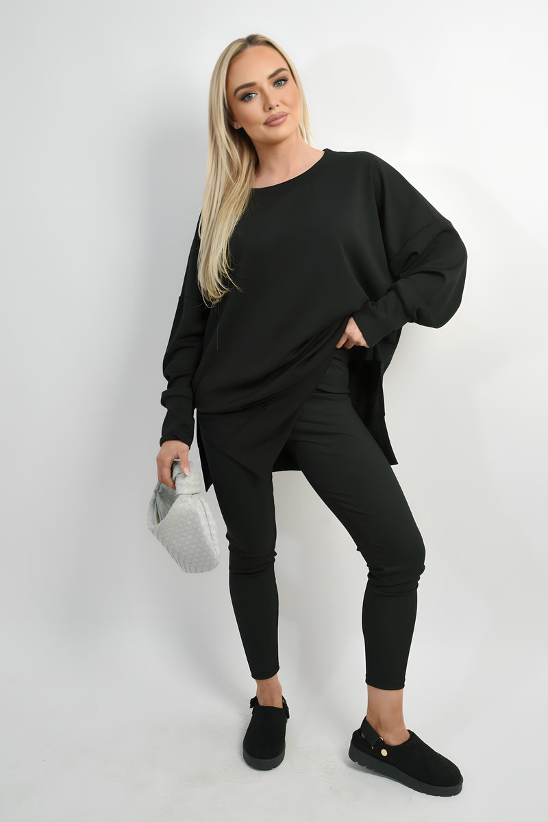 Long Sleeve Side Split Sweatshirt & Leggings Co-ord Set Moda
