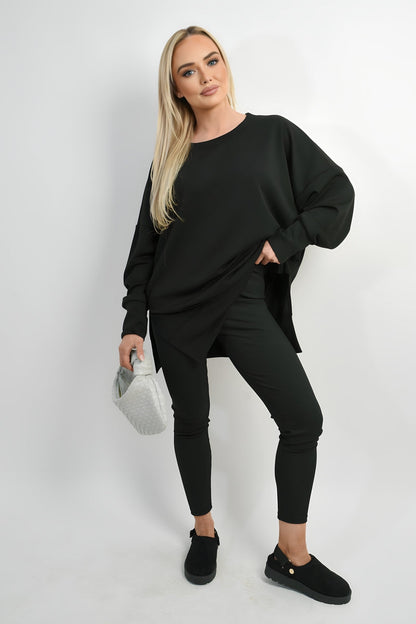 Long Sleeve Side Split Sweatshirt & Leggings Co-ord Set Moda