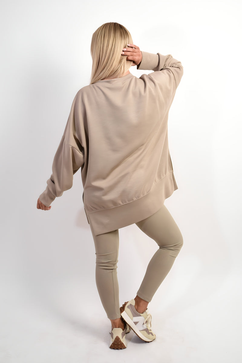 Long Sleeve Side Split Sweatshirt & Leggings Co-ord Set Moda