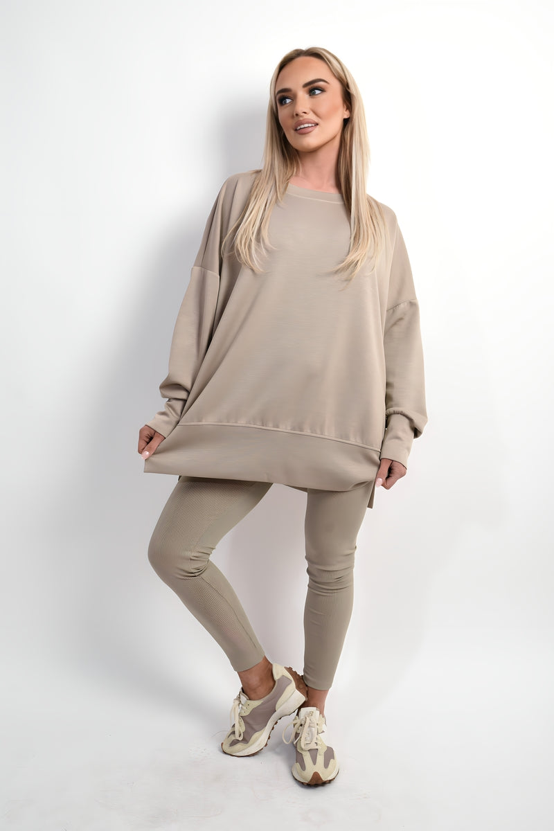 Long Sleeve Side Split Sweatshirt & Leggings Co-ord Set Moda