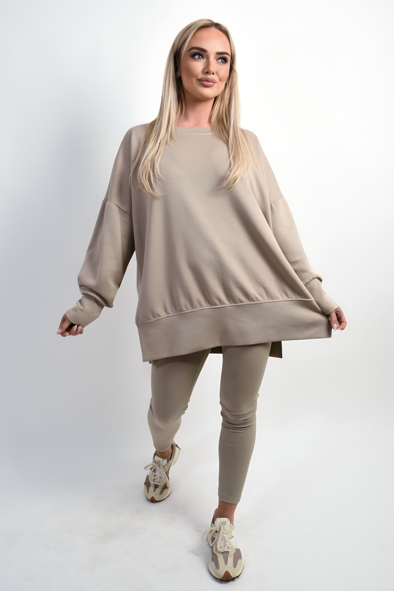 Long Sleeve Side Split Sweatshirt & Leggings Co-ord Set Moda