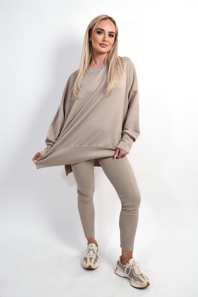 Long Sleeve Side Split Sweatshirt & Leggings Co-ord Set Moda