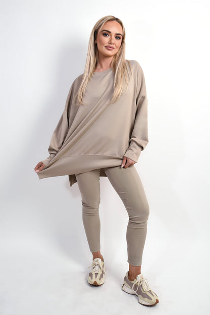 Long Sleeve Side Split Sweatshirt & Leggings Co-ord Set Moda