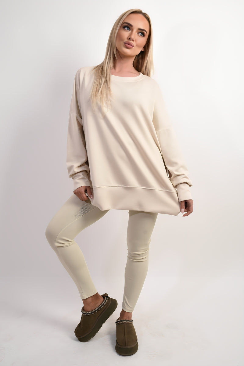 Long Sleeve Side Split Sweatshirt & Leggings Co-ord Set Moda