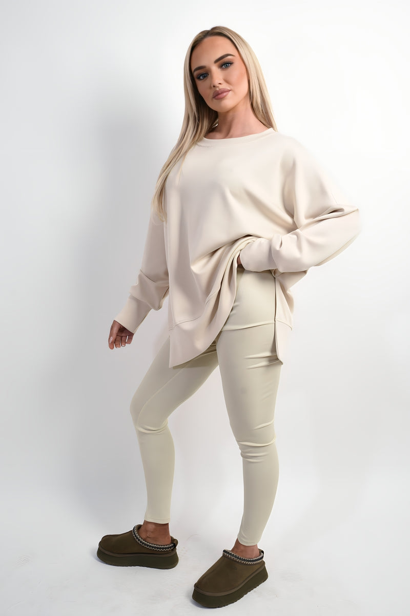 Long Sleeve Side Split Sweatshirt & Leggings Co-ord Set Moda