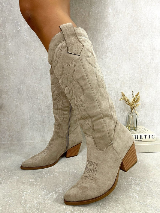 Block Heel Cowboy Boots Moda