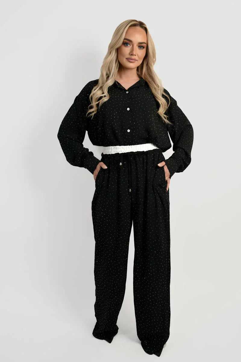 Embellished Drawstring Wide Leg Trousers - Relaxed Fit - Shello's Creative Boutique