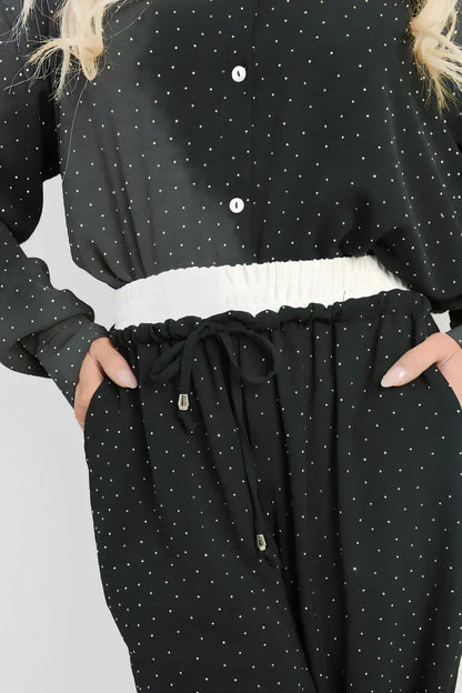 Embellished Drawstring Wide Leg Trousers - Relaxed Fit - Shello's Creative Boutique