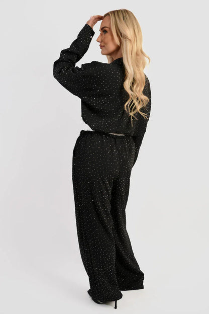 Embellished Drawstring Wide Leg Trousers - Relaxed Fit - Shello's Creative Boutique