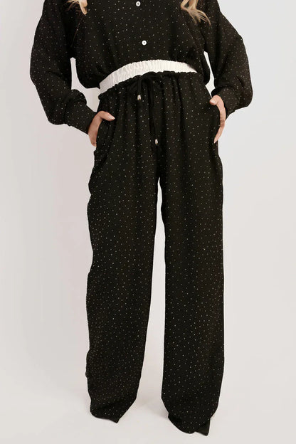 Embellished Drawstring Wide Leg Trousers - Relaxed Fit - Shello's Creative Boutique