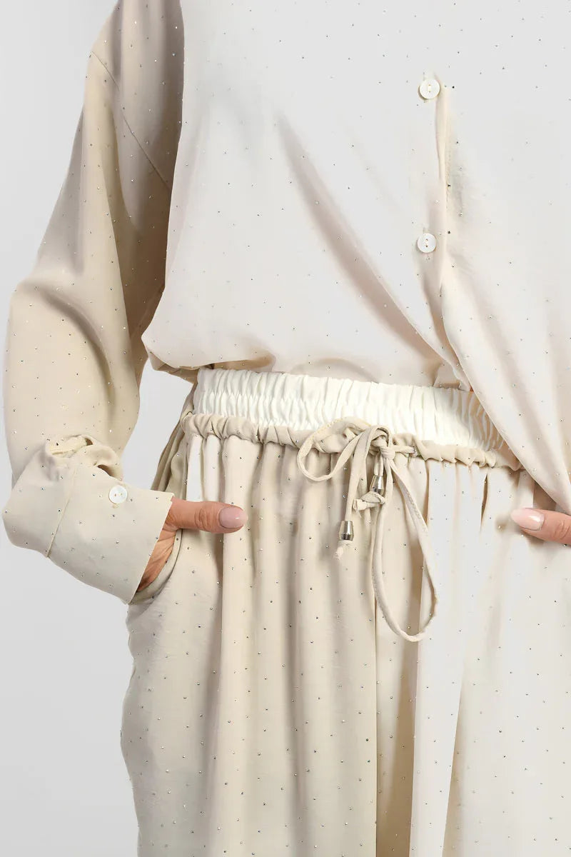 Embellished Drawstring Wide Leg Trousers - Relaxed Fit - Shello's Creative Boutique