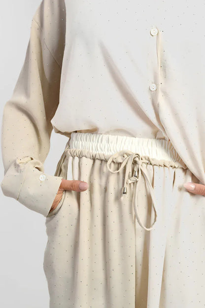 Embellished Drawstring Wide Leg Trousers - Relaxed Fit - Shello's Creative Boutique