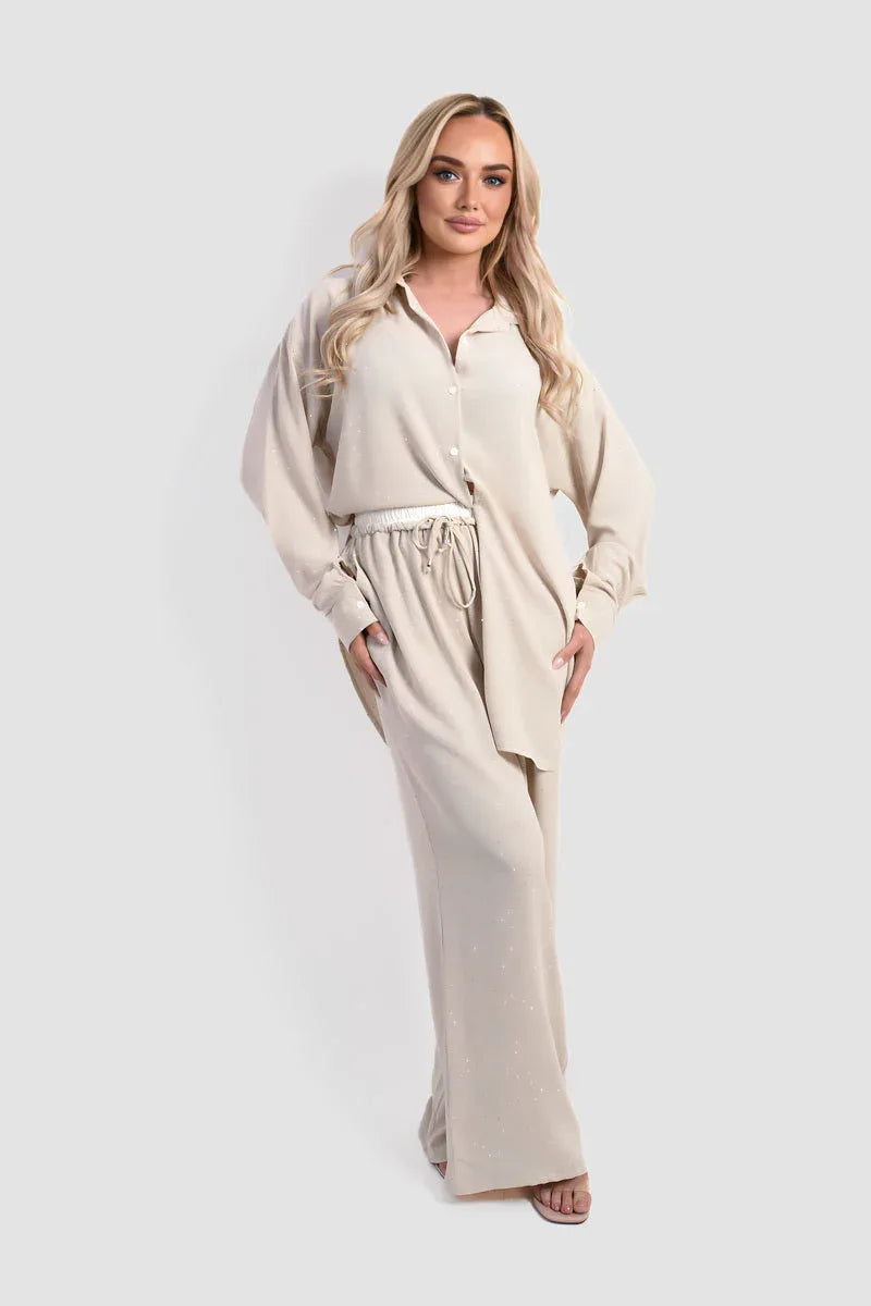 Embellished Drawstring Wide Leg Trousers - Relaxed Fit - Shello's Creative Boutique