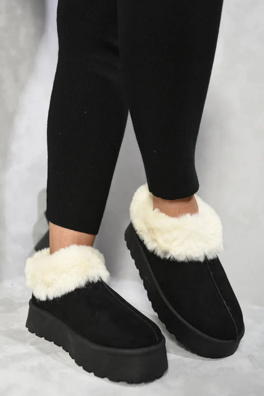 Faux Fur Trim Platform Ankle Boots - Shello's Creative Boutique