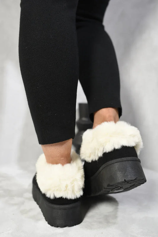 Faux Fur Trim Platform Ankle Boots - Shello's Creative Boutique