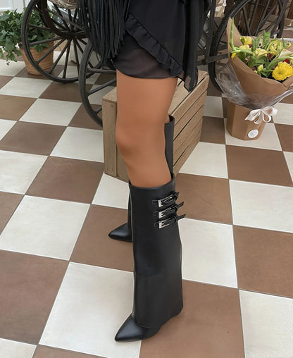 Pointed Toe Fold-Over Knee High Boots Moda