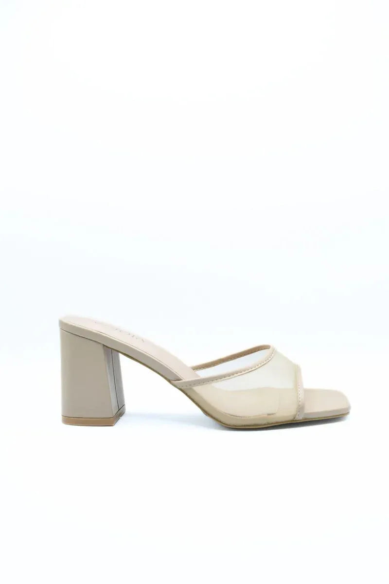 Open Toe Mesh Slip On Block Heels - Shello's Creative Boutique