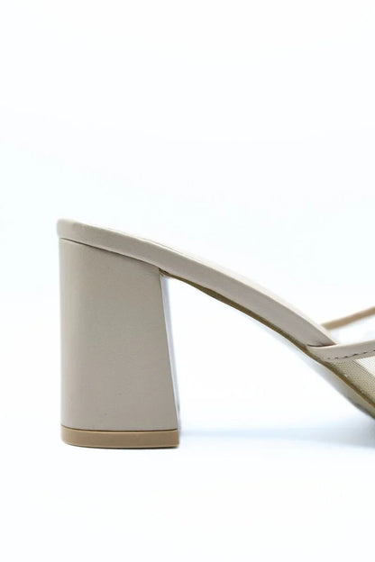 Open Toe Mesh Slip On Block Heels - Shello's Creative Boutique