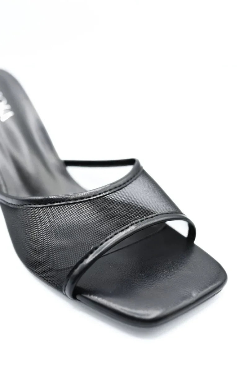Open Toe Mesh Slip On Block Heels - Shello's Creative Boutique