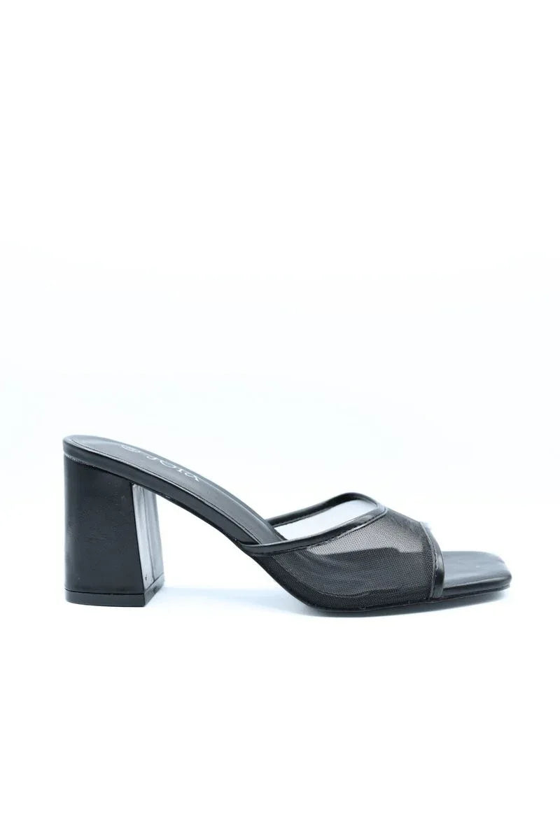 Open Toe Mesh Slip On Block Heels - Shello's Creative Boutique
