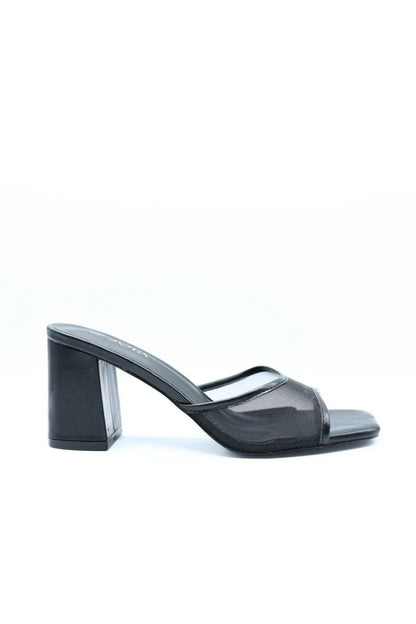 Open Toe Mesh Slip On Block Heels - Shello's Creative Boutique