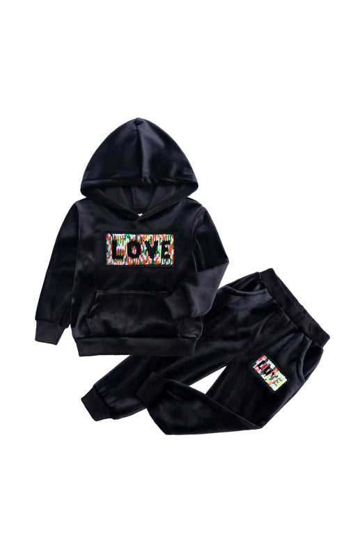 Kid's Spelling Hooded Gold Velvet Pyjama Sets Shello's Creative Boutique
