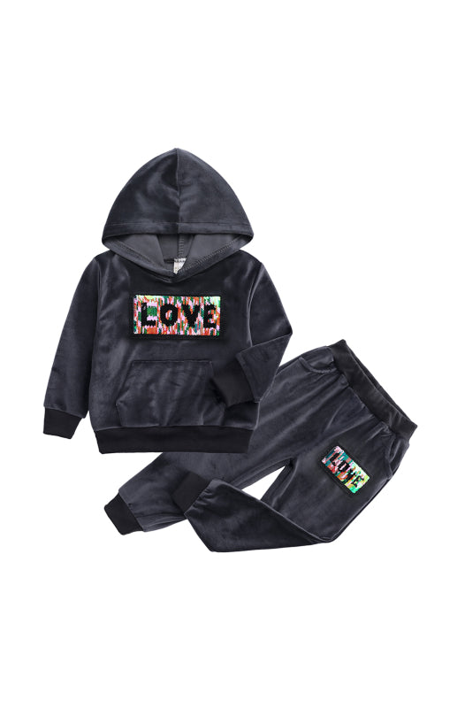 Kid's Spelling Hooded Gold Velvet Pyjama Sets Shello's Creative Boutique