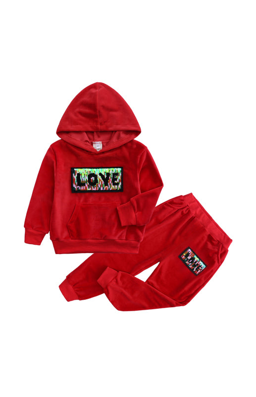 Kid's Spelling Hooded Gold Velvet Pyjama Sets Shello's Creative Boutique